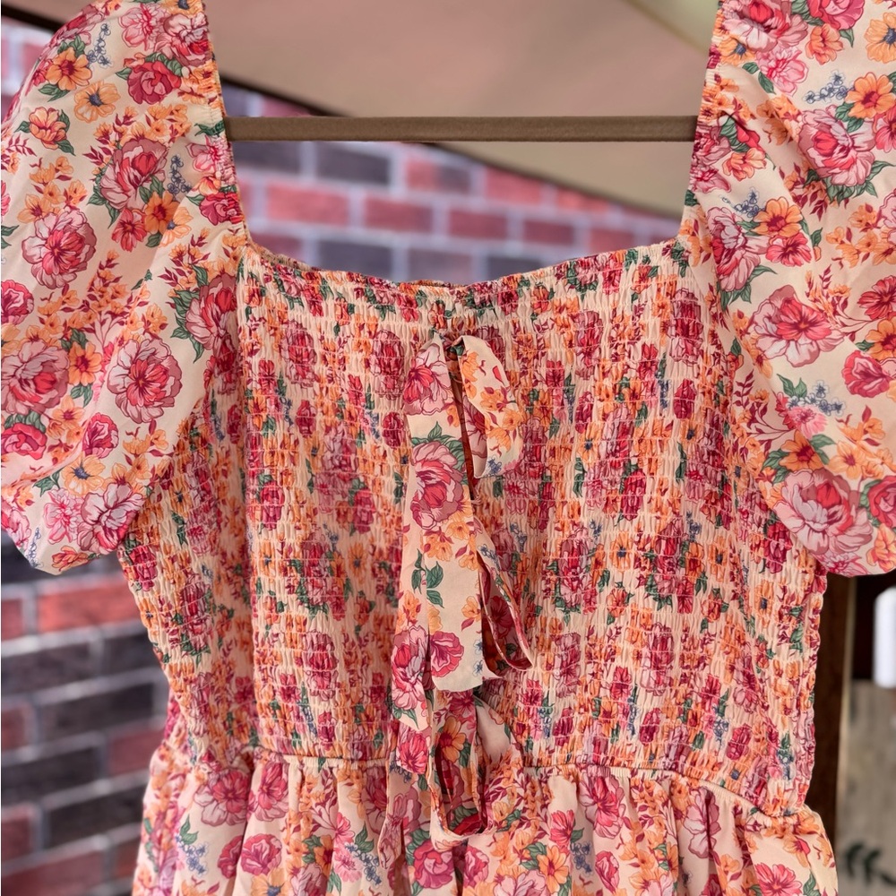 Simply Southern Pink and Cream Floral Tiered Dress - Picture 4 of 10